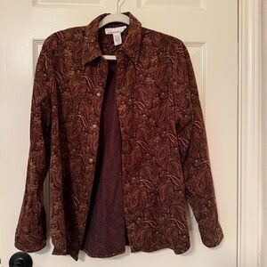 Jones New York Sport Paisley Brown corduroy western button down 100% cotton